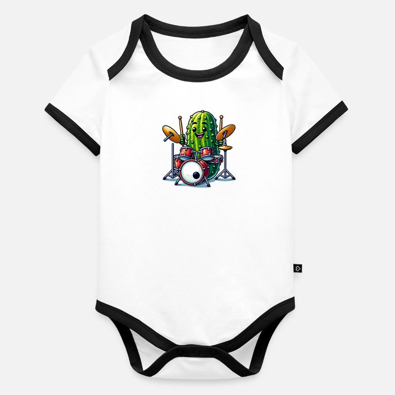 Funny Cucumber Drummer Player Art Organic Baby Contrasting Bodysuit