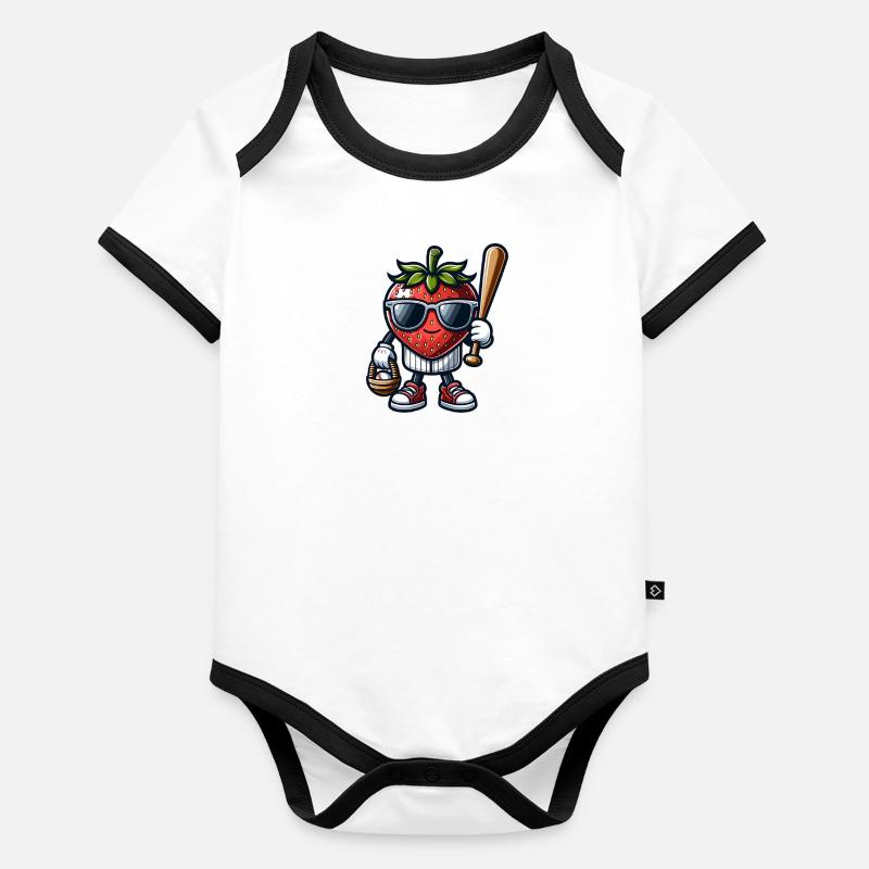 Coole Erdbeer-Baseballfigur mit Sonnenbrille Baby Bio-Kurzarm-Kontrastbody