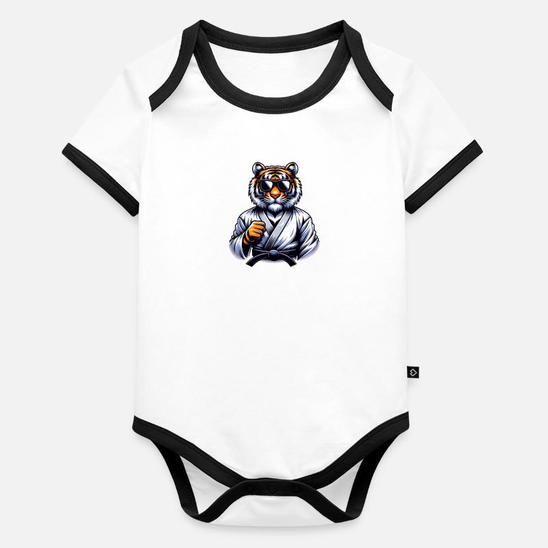 Karaté Tigre avec lunettes de soleil Body Bébé bio contrasté manches courtes