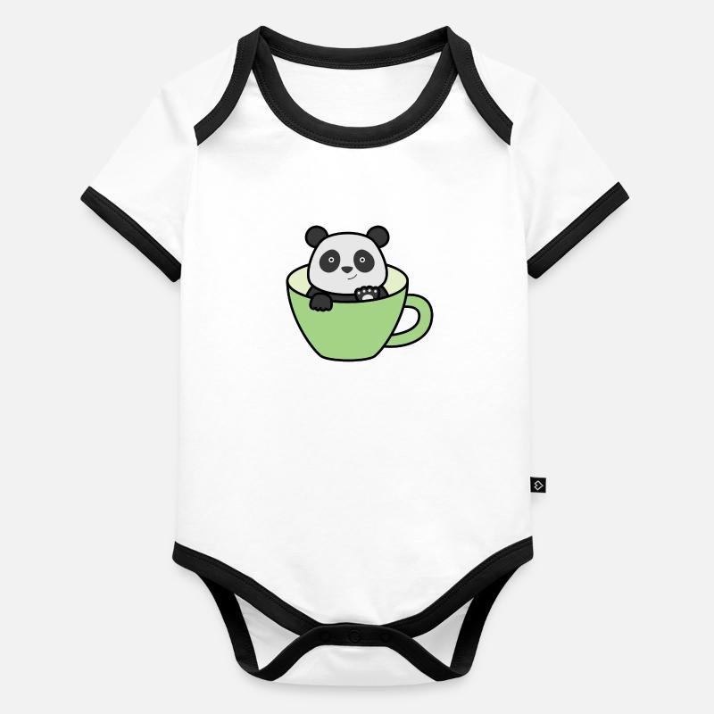 Panda dans la tasse Body Bébé bio contrasté manches courtes