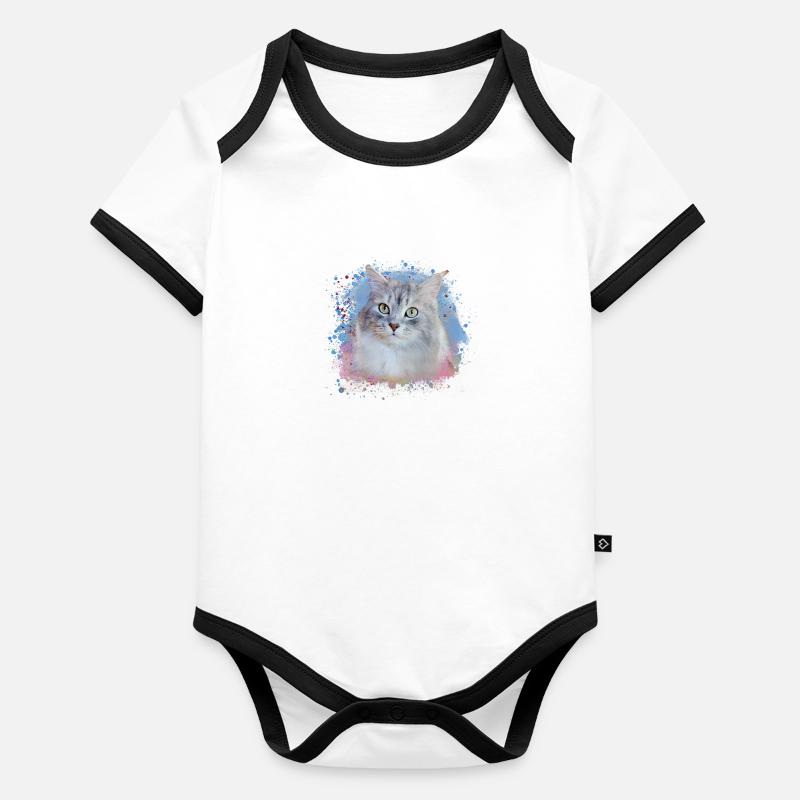 Siberian cat, graffiti, painting, cat Organic Baby Contrasting Bodysuit