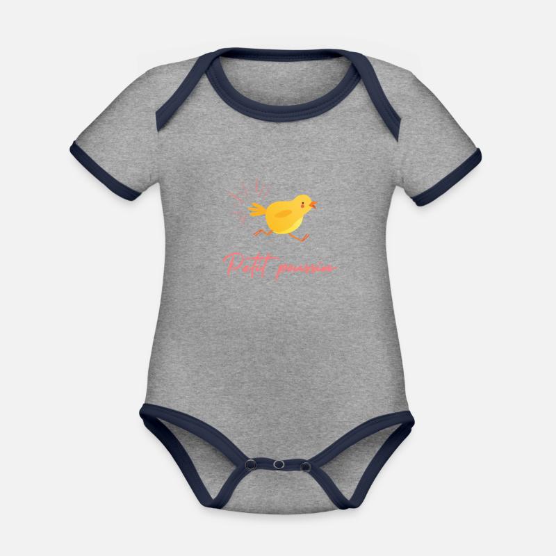 Petit poussin - Body Bébé bio contrasté manches courtes - gris chiné/bleu marine