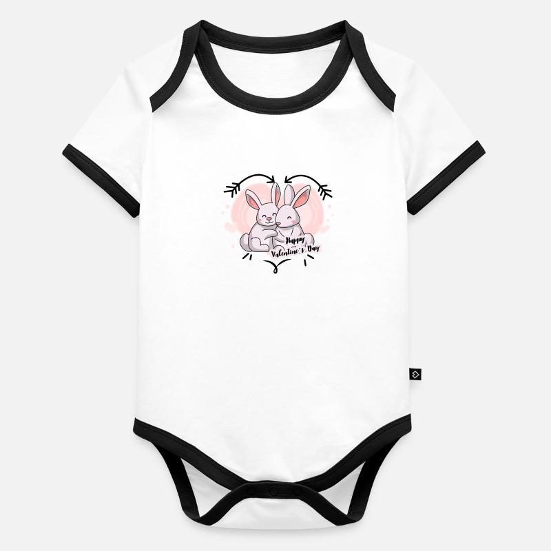 Lapins cœur de la Saint-Valentin Body Bébé bio contrasté manches courtes
