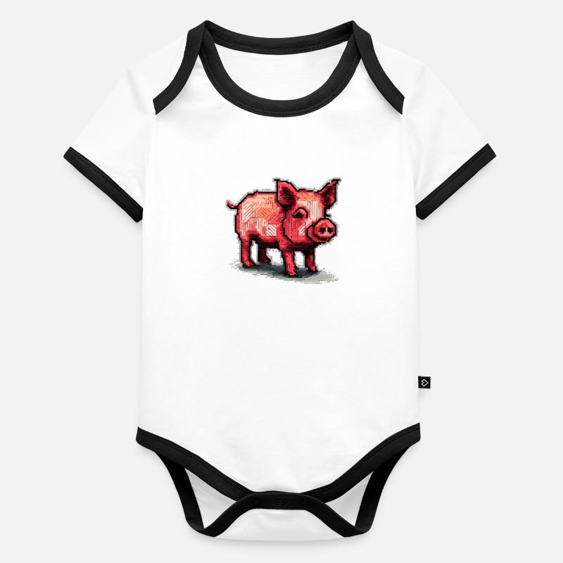 Petit porcelet comme cochon domestique dans les graphismes rétro Body Bébé bio contrasté manches courtes