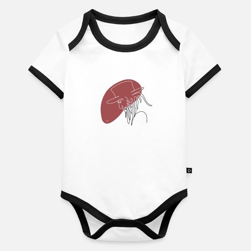 « Man with Hat », Boho Line Art Design, « Faces » Body Bébé bio contrasté manches courtes