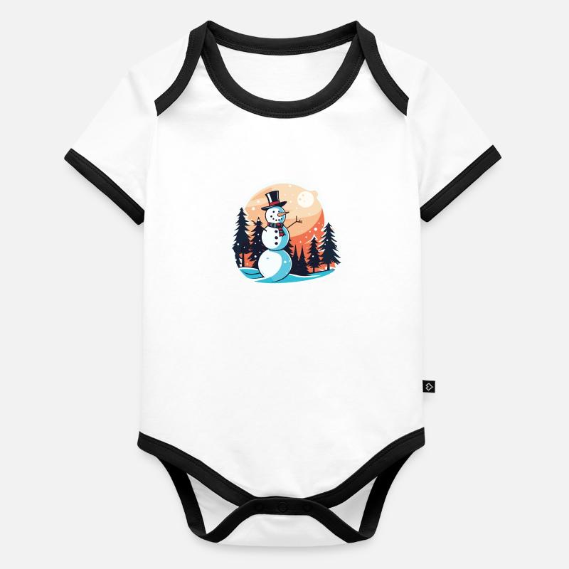 Snowman Christmas Drawing Organic Baby Contrasting Bodysuit