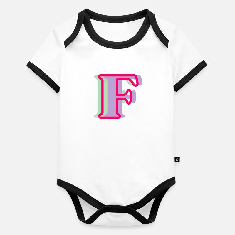 Mehrfarbiger Buchstabe f – originelle Geschenkidee Baby Bio-Kurzarm-Kontrastbody