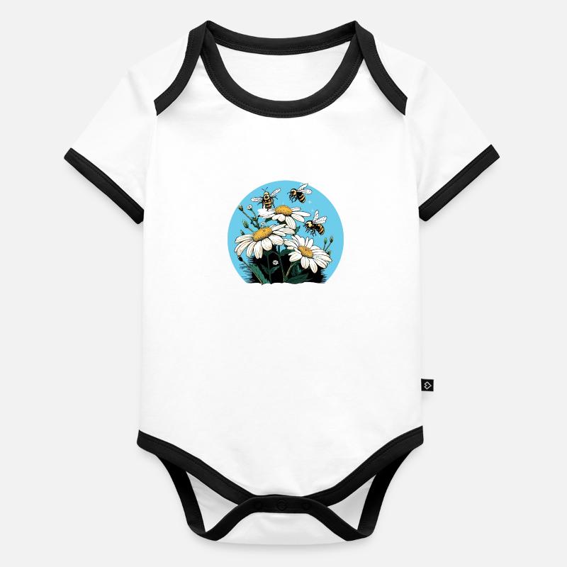 Daisies and bees - white/yellow flowers Organic Baby Contrasting Bodysuit