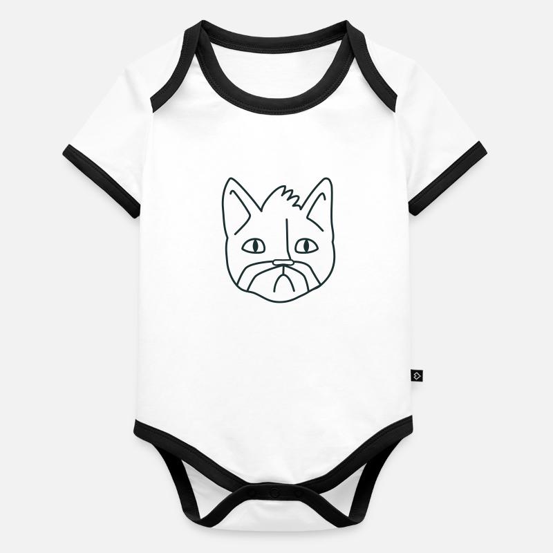 Chat Moustache malheureux chat Body Bébé bio contrasté manches courtes