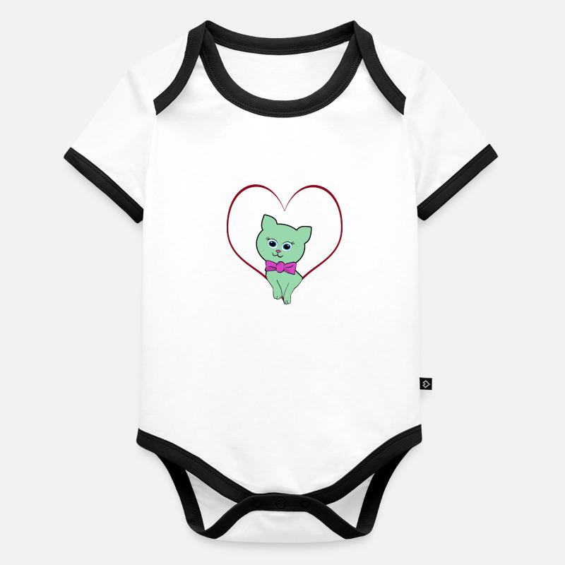 cat heart Baby Bio-Kurzarm-Kontrastbody
