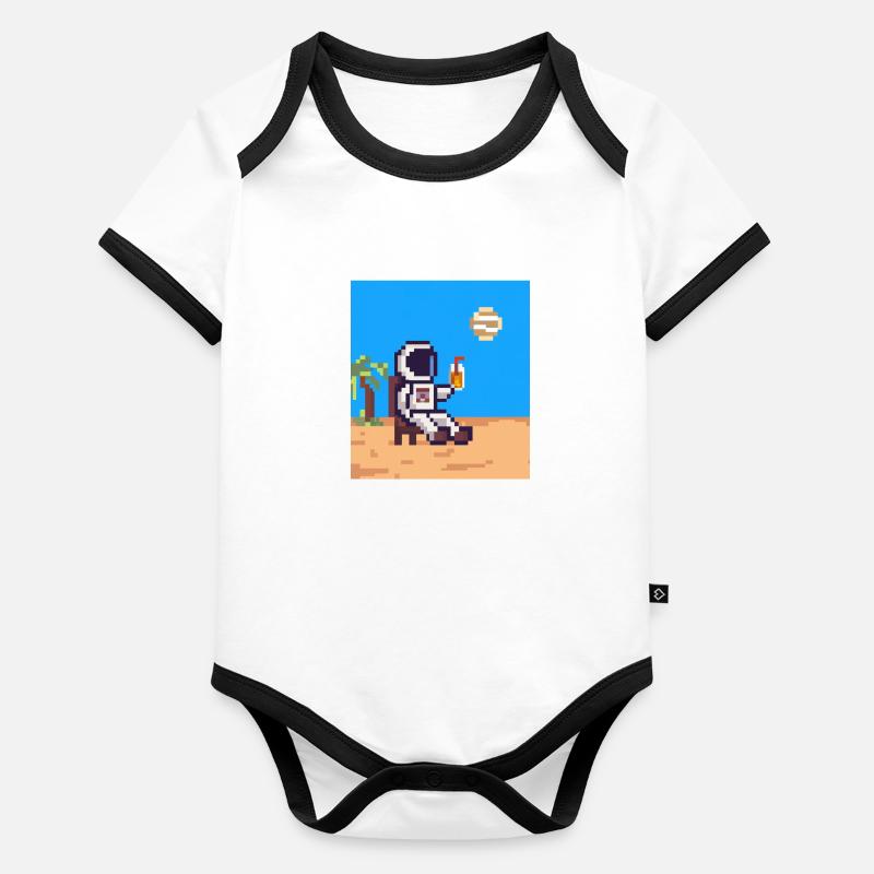 Astronaute en vacances Pixelart Body Bébé bio contrasté manches courtes