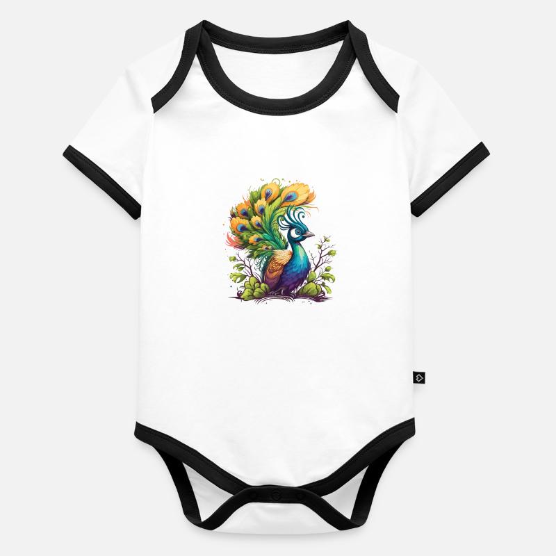 Panache de paons Body Bébé bio contrasté manches courtes