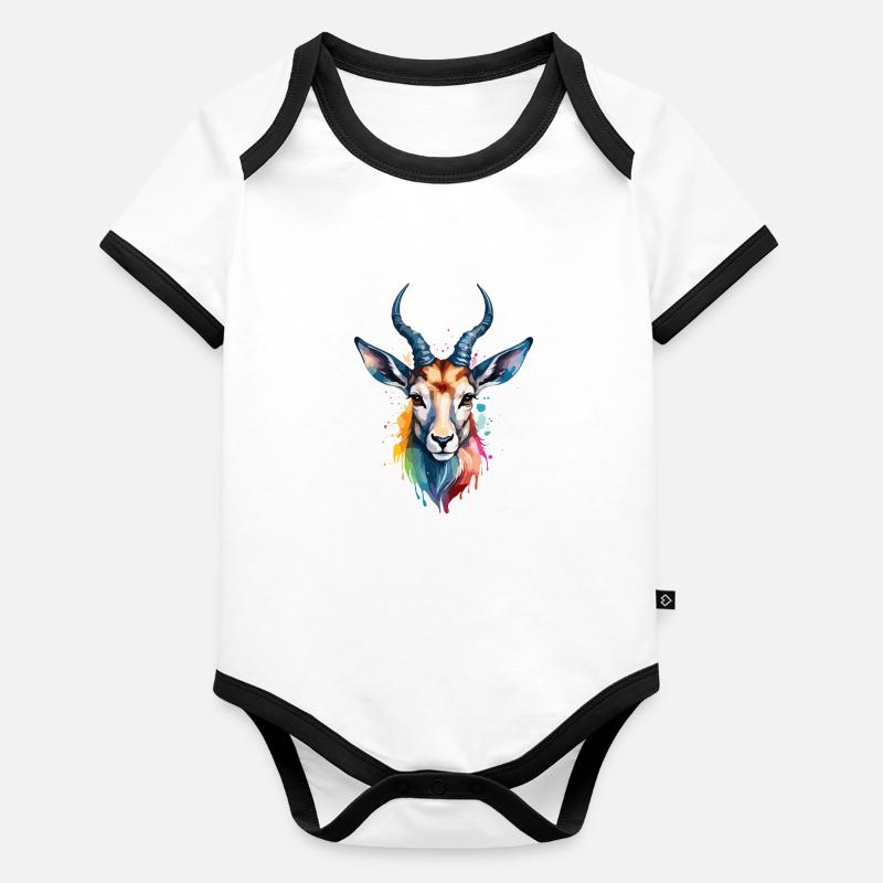 Antilope Oiseau Coloré Cool Aquarelle Body Bébé bio contrasté manches courtes