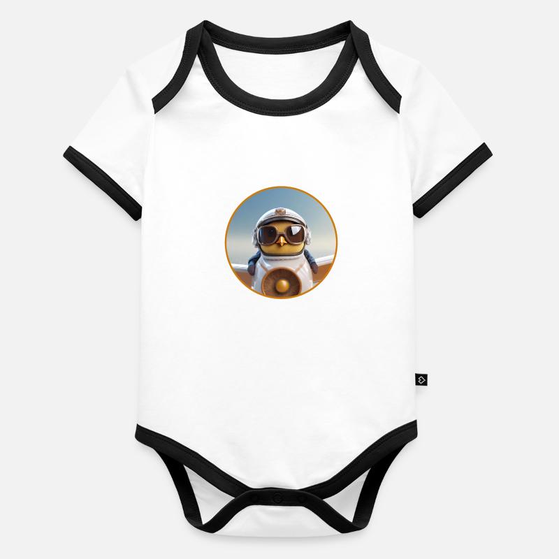 Petit poussin pilote Body Bébé bio contrasté manches courtes