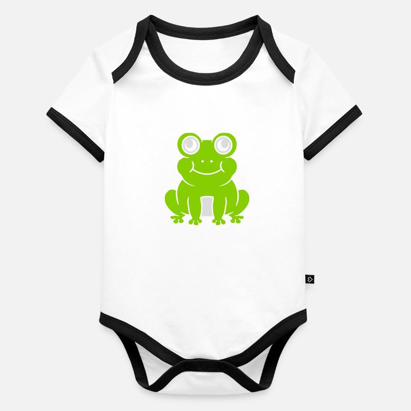 Bande dessinée douce grenouille assise Body Bébé bio contrasté manches courtes