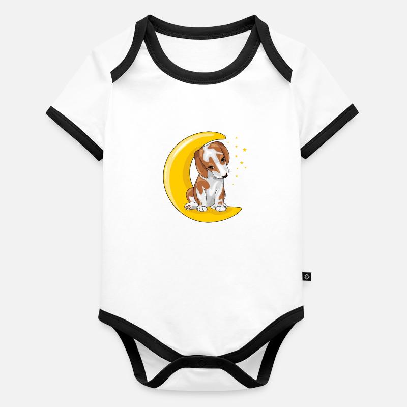 Cute beagle resting on the moon Organic Baby Contrasting Bodysuit