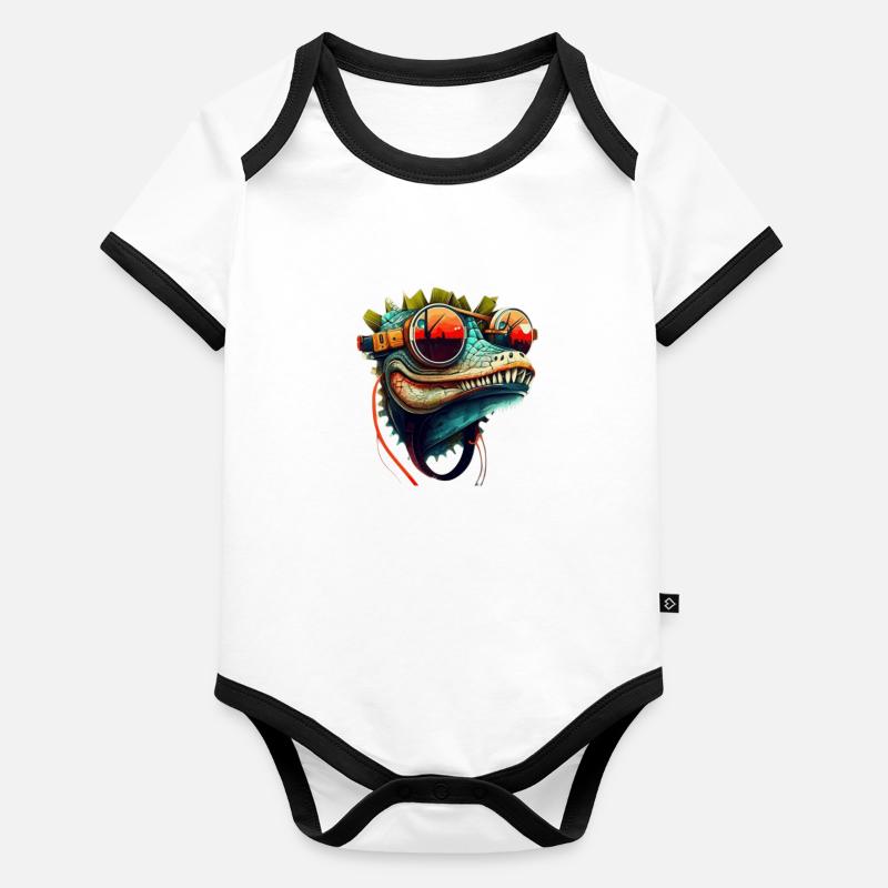 Tête de crocodile comme un reptile dans cool avec des lunettes de soleil Body Bébé bio contrasté manches courtes