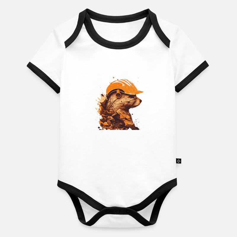Ein Frettchen Arbeiter mit einem gelben Bauhelm Baby Bio-Kurzarm-Kontrastbody