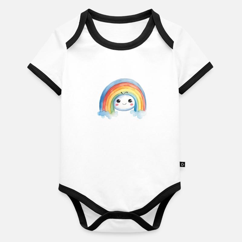 Dessin à l’aquarelle arc-en-ciel Body Bébé bio contrasté manches courtes