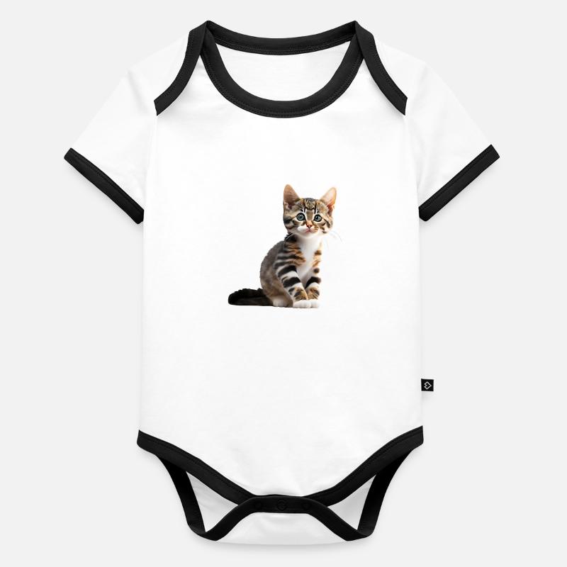Mignon jeune chat Body Bébé bio contrasté manches courtes