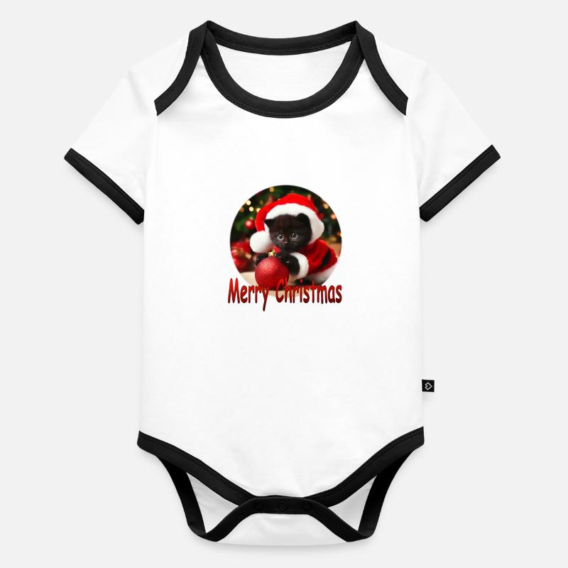 Joyeux Noël Chat 02 Body Bébé bio contrasté manches courtes