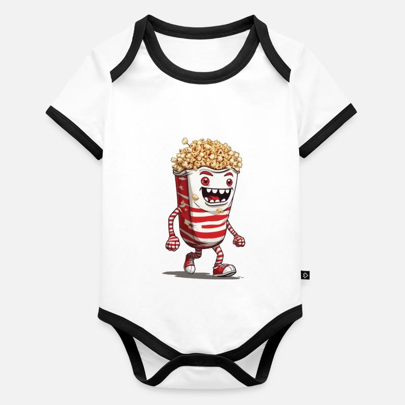 Conception drôle de monstre de pop-corn d’Halloween Body Bébé bio contrasté manches courtes