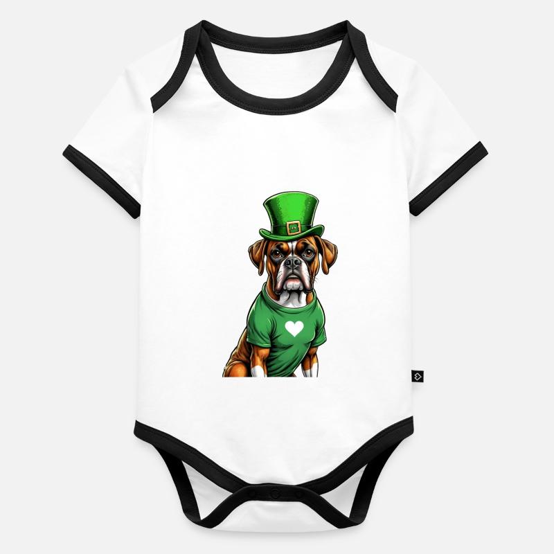 Boxer Dog St. Patrick's Day I Irish Green Hat St Organic Baby Contrasting Bodysuit