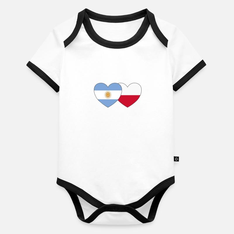 Argentine Pologne Drapeau Cœur Body Bébé bio contrasté manches courtes