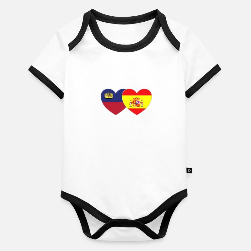 Liechtenstein Espagne Drapeau Coeur Body Bébé bio contrasté manches courtes