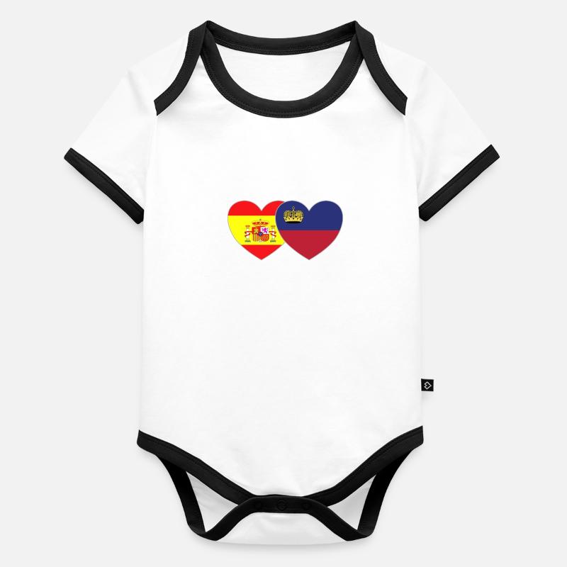 Espagne Liechtenstein Drapeau Coeur Body Bébé bio contrasté manches courtes