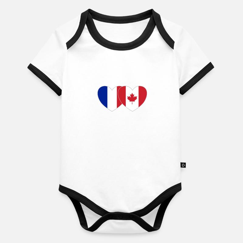 France Canada Flag Heart Body Bébé bio contrasté manches courtes