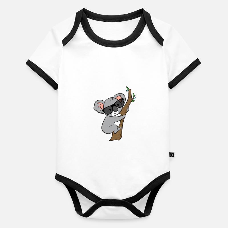 Koala avec des lunettes sur l'arbre Body Bébé bio contrasté manches courtes