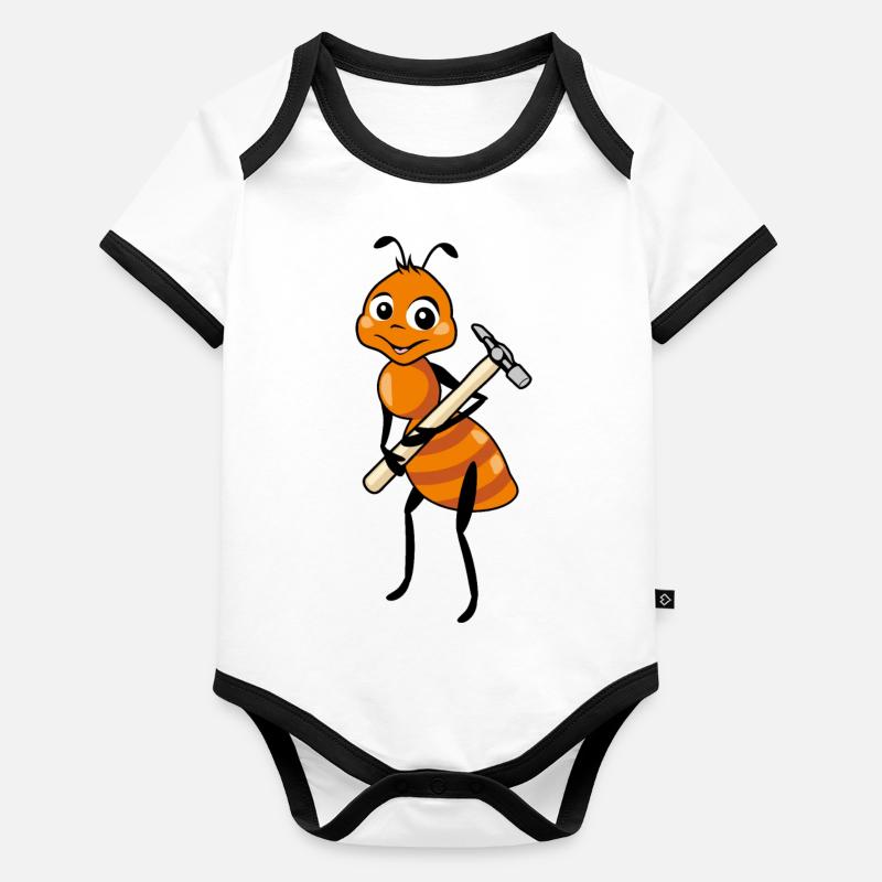 Fourmi de dessin animé avec un marteau Body Bébé bio contrasté manches courtes