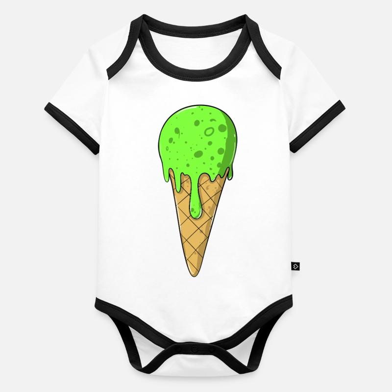 Crème glacée | Glace verte Crème glacée | Glaces Body Bébé bio contrasté manches courtes