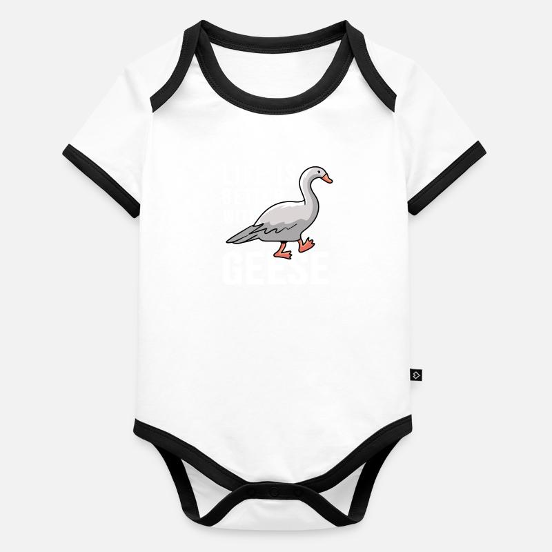 Life With Gänse Netter ironischer Gänsevogel Baby Bio-Kurzarm-Kontrastbody
