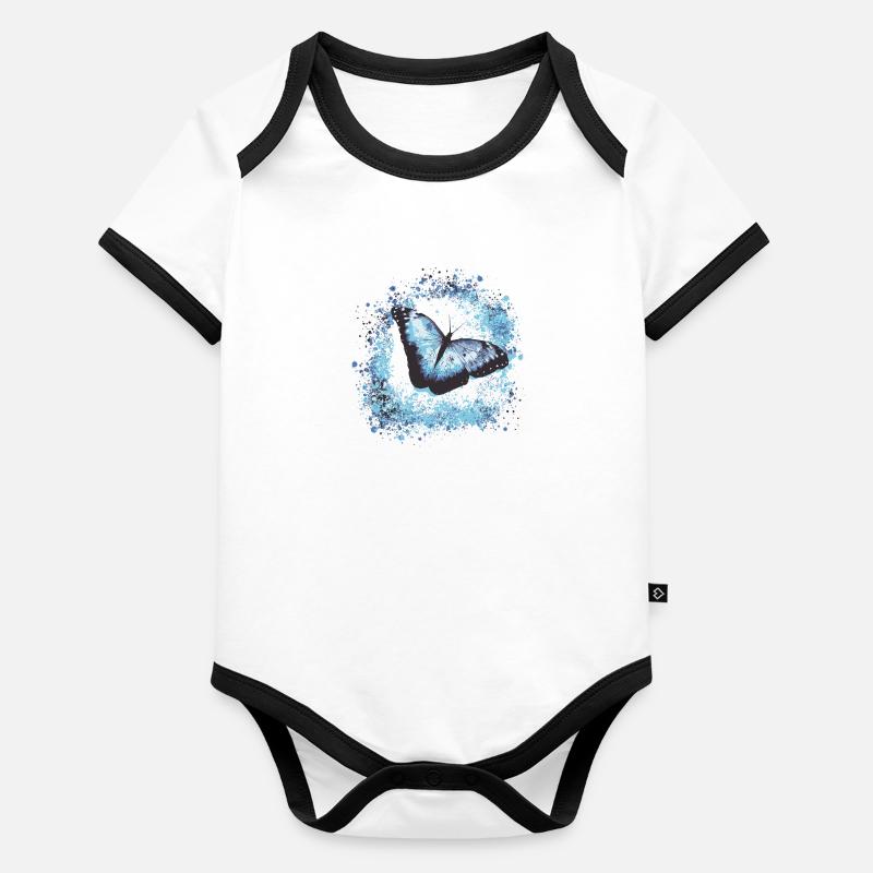 papillon ,bleu ,graffiti,turquoise,peinture Body Bébé bio contrasté manches courtes