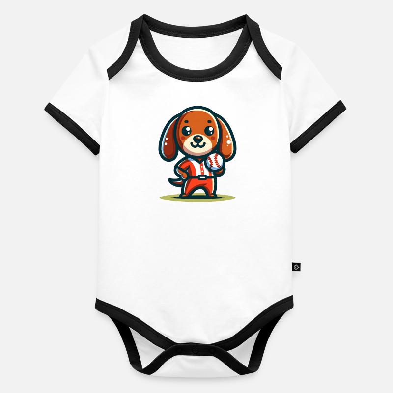 Mignon garçon teckel joueur de baseball Body Bébé bio contrasté manches courtes