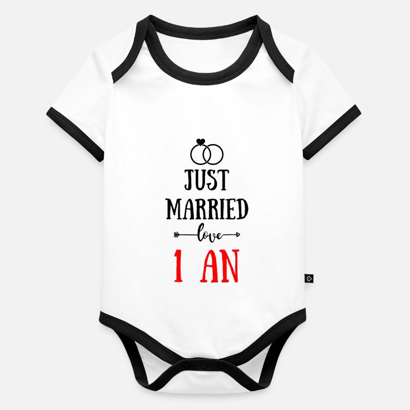 JUST MARRIED ANNIVERSAIRE DE MARIAGE 1 AN Body Bébé bio contrasté manches courtes