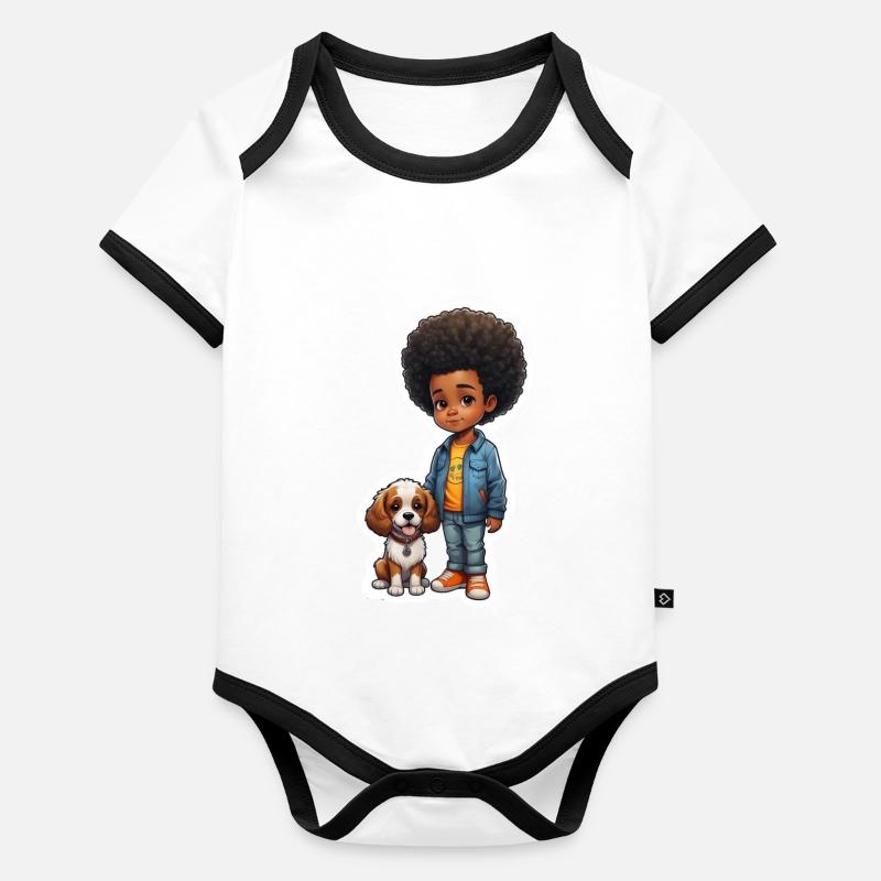Idée cadeau enfant chien Afro Locks Body Bébé bio contrasté manches courtes