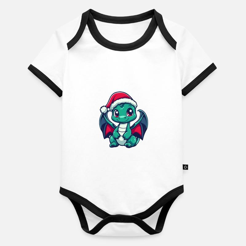Dragon Noël Mignon Body Bébé bio contrasté manches courtes