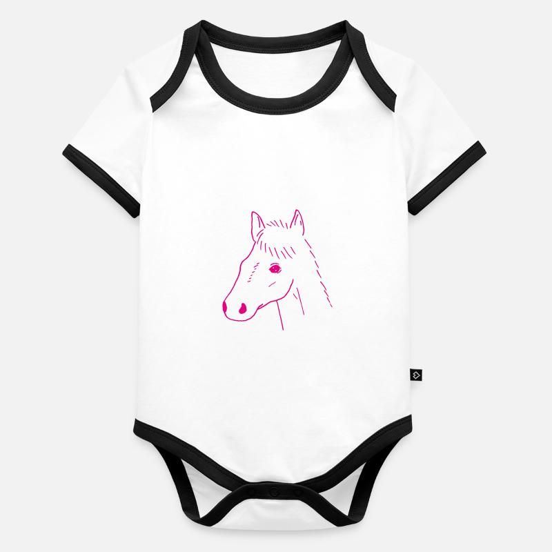 Dessin de tête de cheval Body Bébé bio contrasté manches courtes