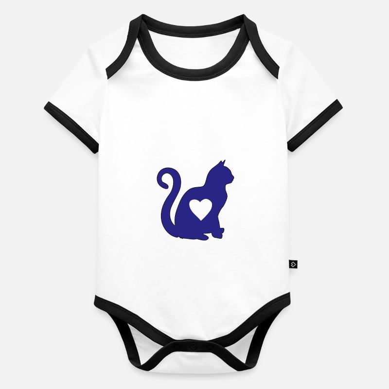 Blau Katze herz silhouette katzenlover black Baby Bio-Kurzarm-Kontrastbody