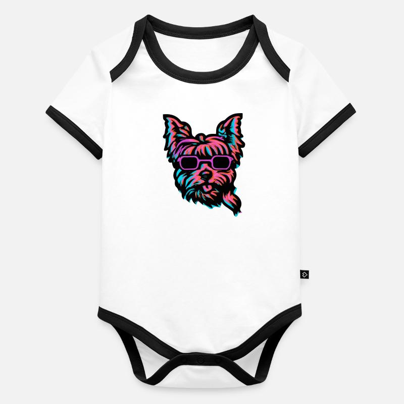 Yorkshire Terrier Synthwave Chien Yorkie Body Bébé bio contrasté manches courtes