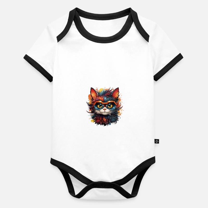 Chat coloré avec des lunettes Body Bébé bio contrasté manches courtes