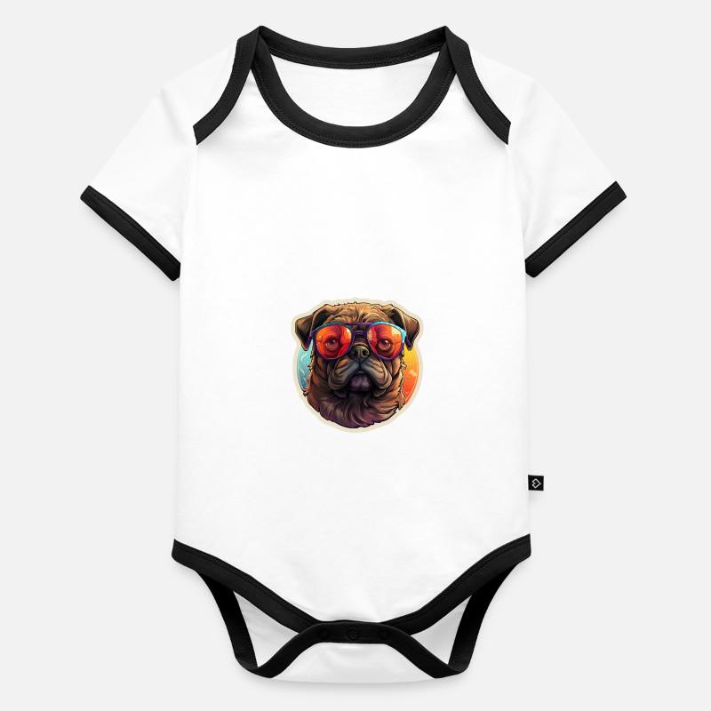 Pug retro colors vintage with sunglasses Organic Baby Contrasting Bodysuit