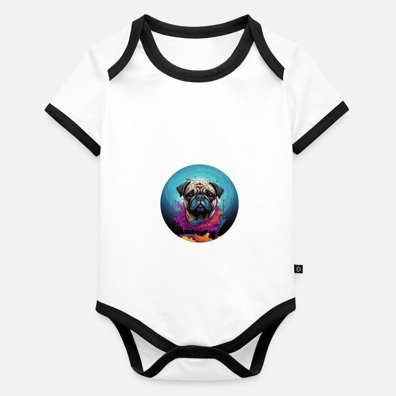 Pug Splashes of Paint Organic Baby Contrasting Bodysuit