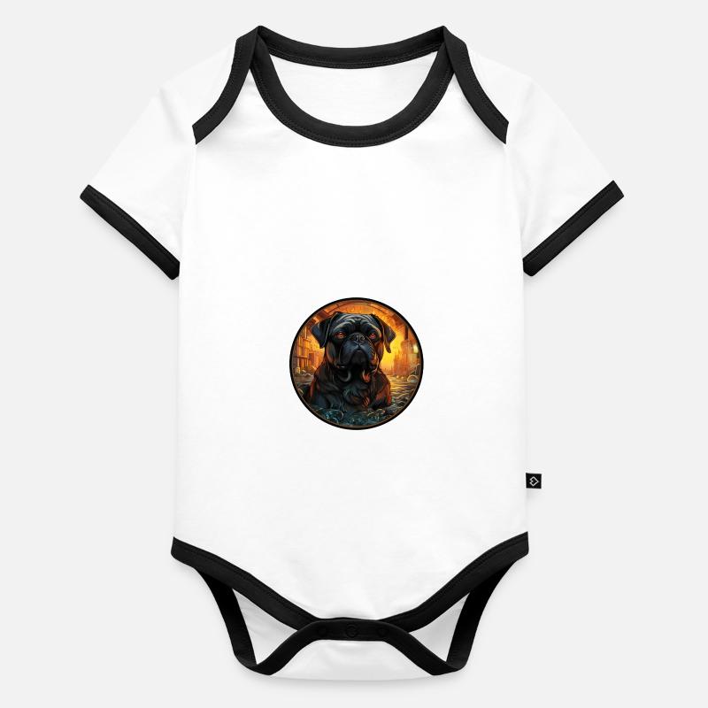 Schwarzer Mops Baby Bio-Kurzarm-Kontrastbody