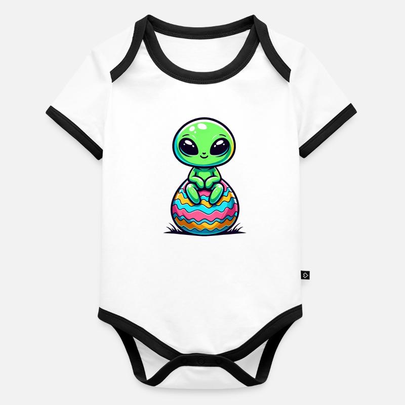 Süßer Alien auf Buntem Osterei Baby Bio-Kurzarm-Kontrastbody