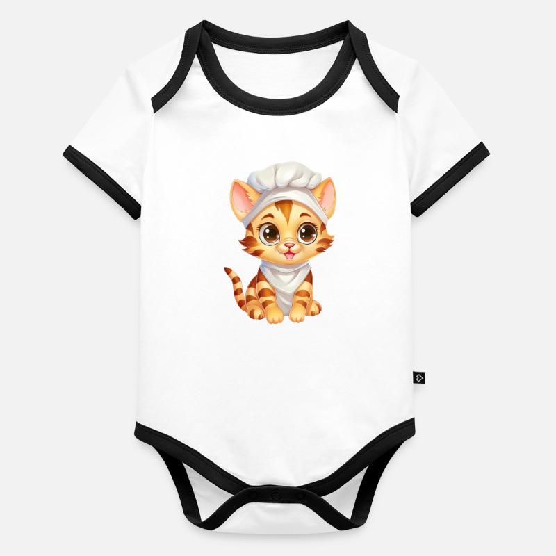 Süße Bengalkatze Koch Comic Design Baby Bio-Kurzarm-Kontrastbody
