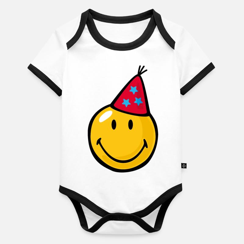 Smiley Birthday Hat Body Bébé bio contrasté manches courtes